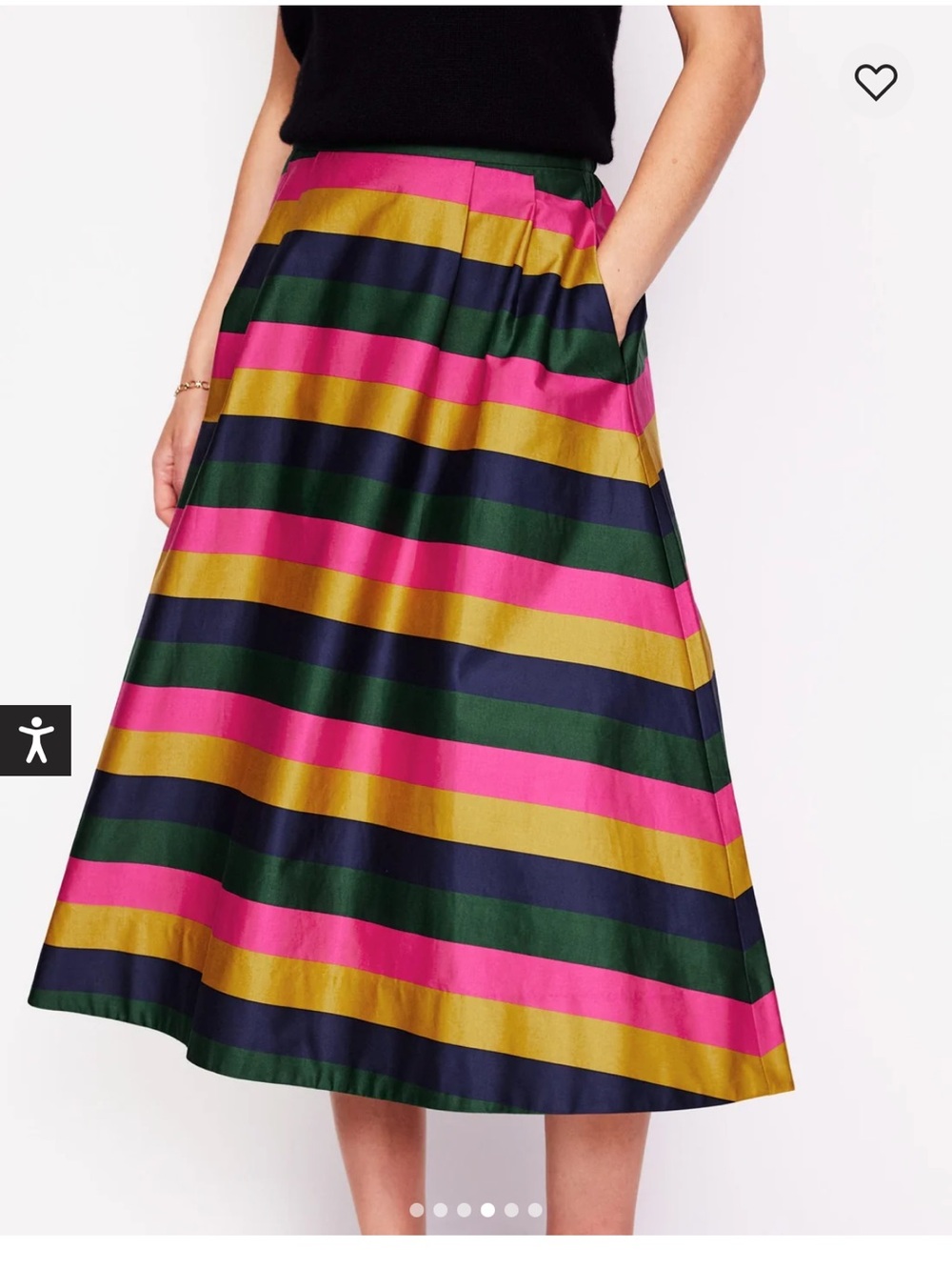 NWT Boden Isabella Cotton Sateen Skirt
Pine, Multi Stripe With Pockets - Picture 4 of 8